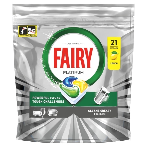 Fairy Platinum Dishwasher Tablets, Lemon, 21 Capsules