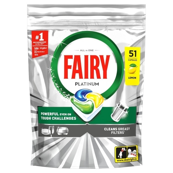 Fairy Platinum Dishwasher Tablets, Lemon, 51 Capsules