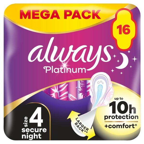 Always Platinum Secure Night (Size 4)Sanitary Towels 16 Pads