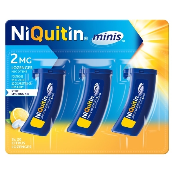 NiQuitin 2mg Minis Citrus Flavour Lozenges (3 x Pack Of 20)