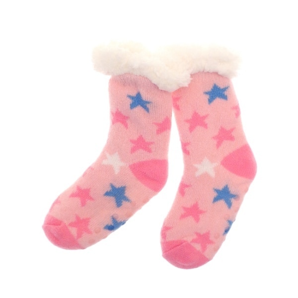 Kids Fleece Lined Socks Pink Stripe