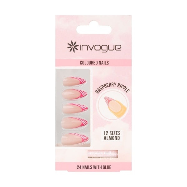 Invogue Raspberry Ripple Almond Nails (24 Pieces)