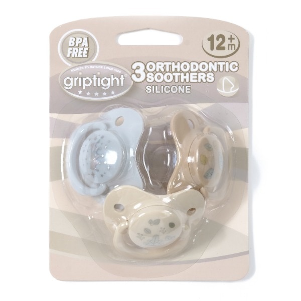 Griptight 12+m 3Pack Decorated Ortho Soothers Grey