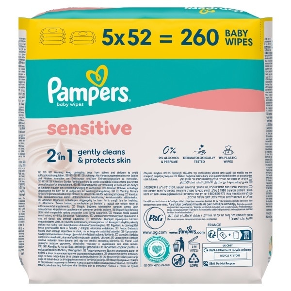 Pampers Sensitive Baby Wipes 5 x 52s