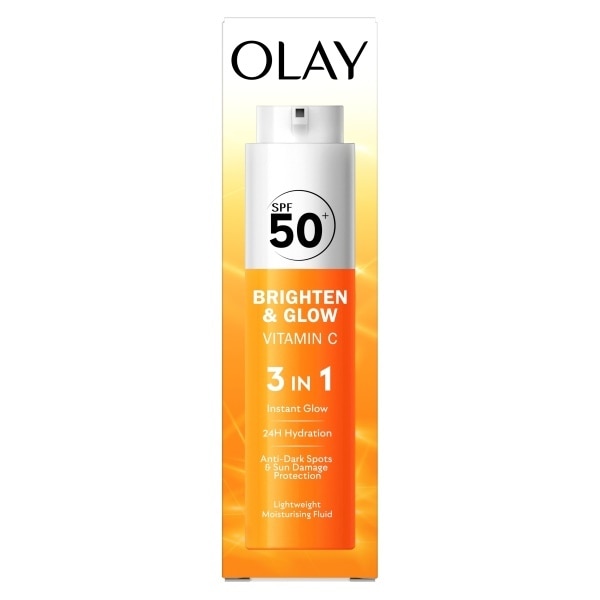 Olay Vitamin C Brighten & Glow 3In1 Moisturiser Face Fluid Spf50+Hydrating Primer 50ml