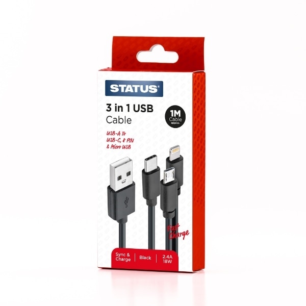 3 In 1 Usb 1 Metre Fast Charge