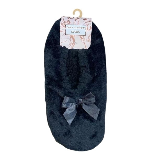 Slipper Sock With Bow Black