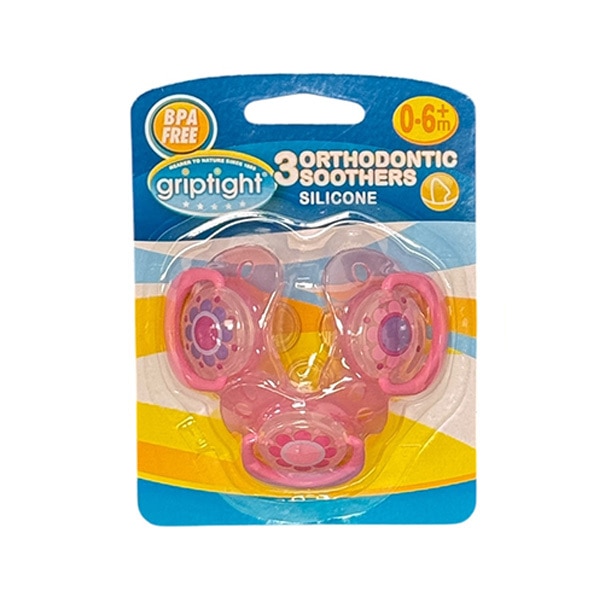 Griptight Soothers Pink 0-6m 3 Pack