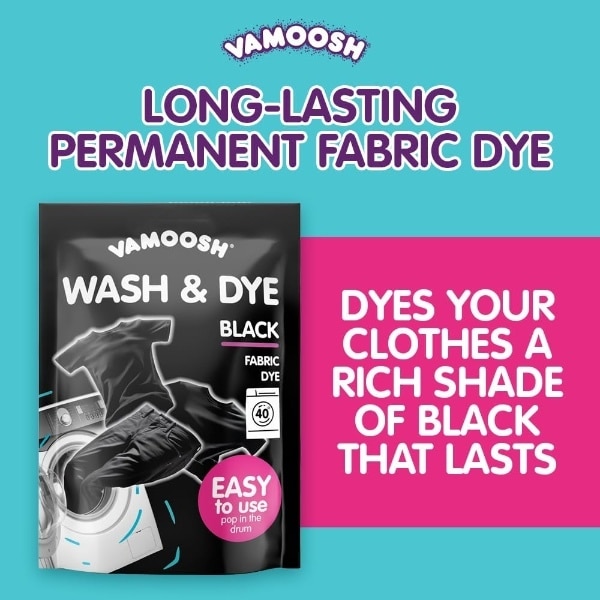 Vamoosh Wash & Dye Black 350g, Intense Black Dye For Clothes